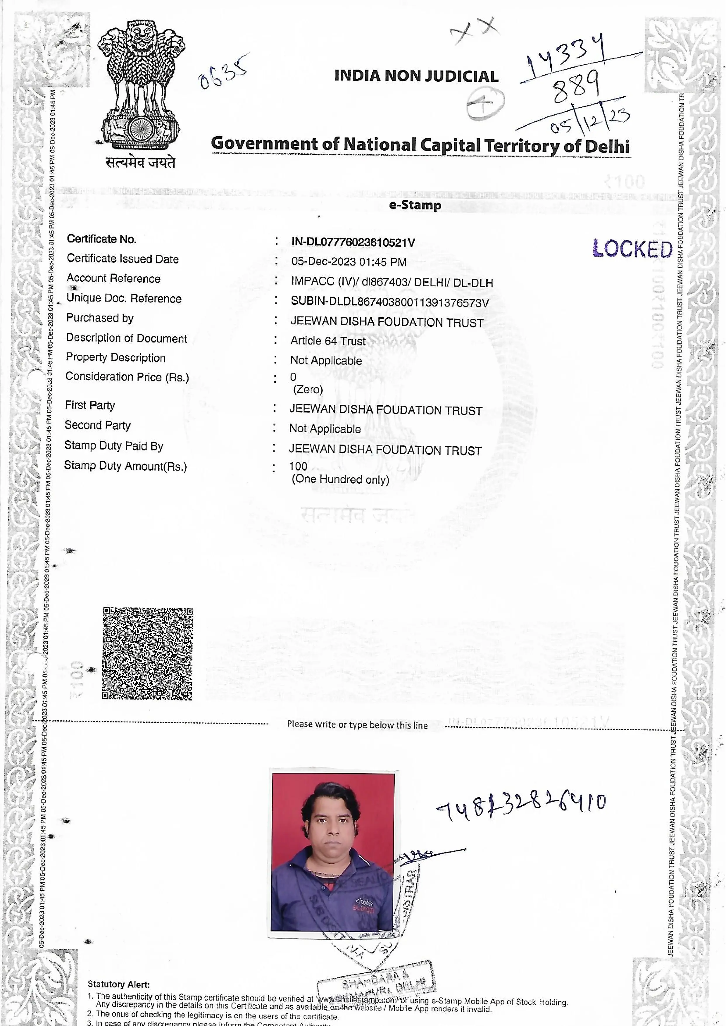 Jeewan Disha Foundation Nasha Mukti Kendra Certificate 3